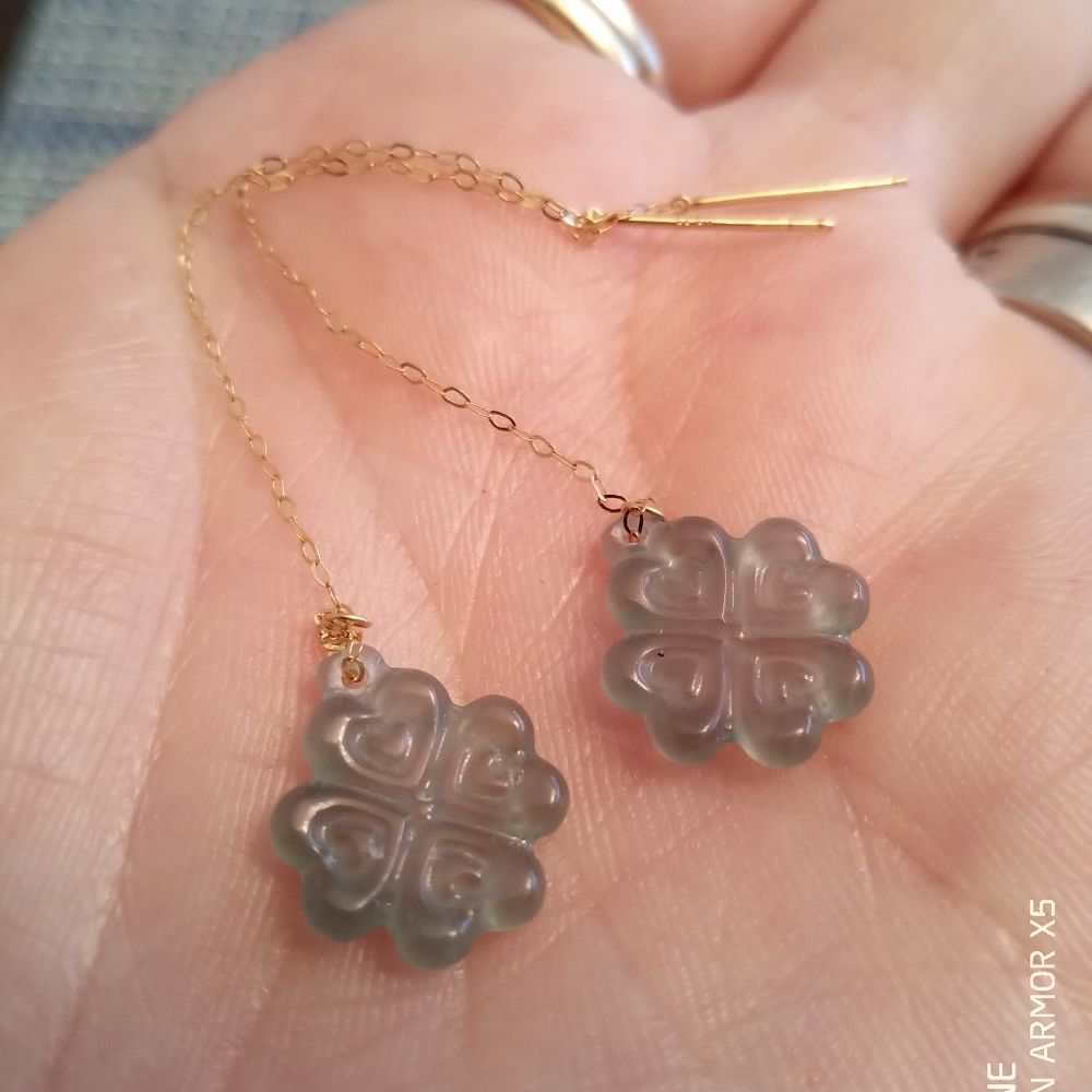 SOLD 18K Solid Gold Burmese Jadeite Jade Earrings - Picture 4 of 8